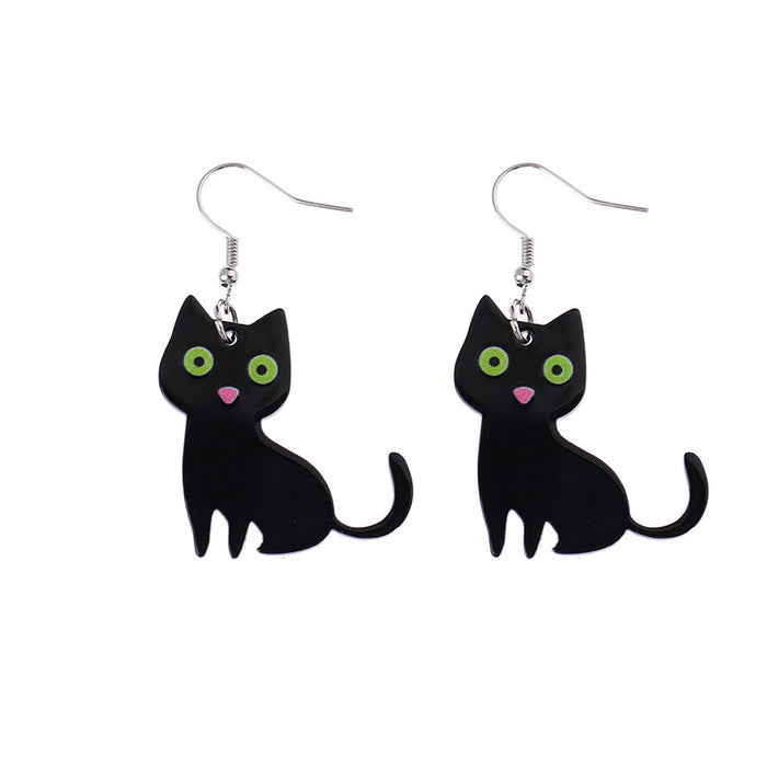 Wholesale Halloween Acrylic Black Cat Earrings JDC-ES-CaiYun002