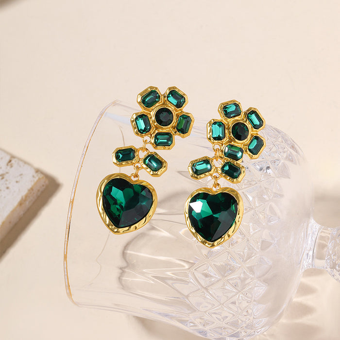 Wholesale Silver needle studded diamond heart earrings alloy earrings