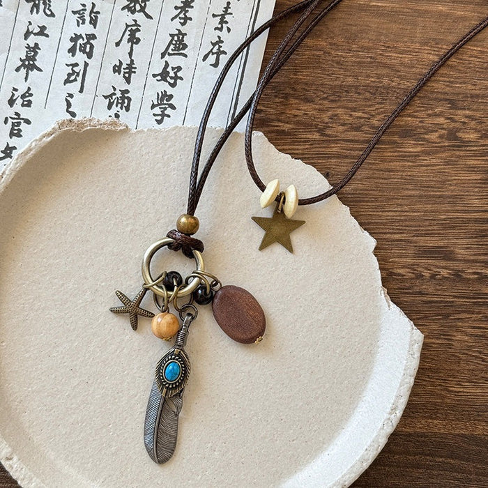 Wholesale Bohemian Vintage Style Long Chain Necklace Alloy Pendant Animal Design