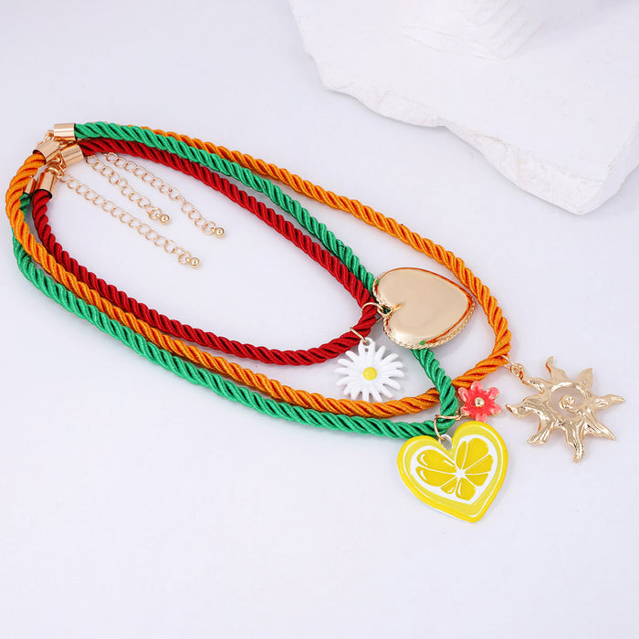 Wholesale Multi-layer Stacked Love Pendant Necklace Cute Flower Leisure Holiday Necklace