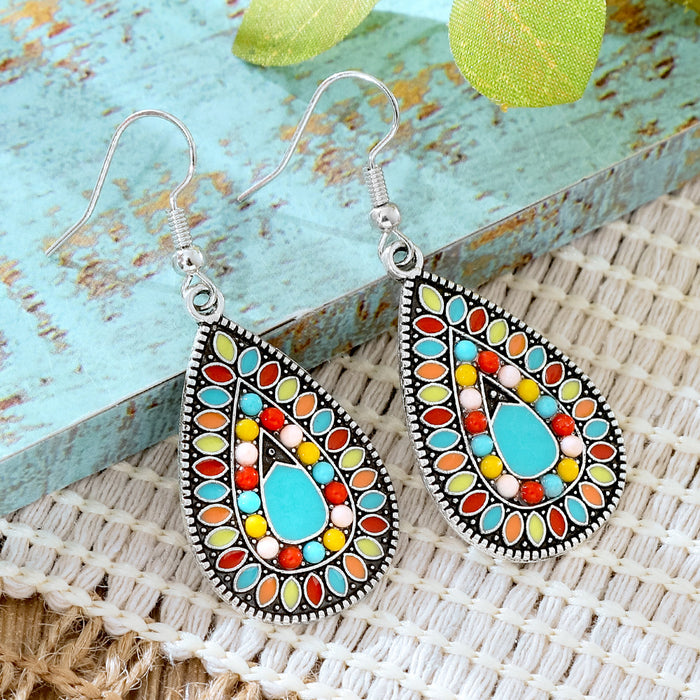 Wholesale 2pcs Vintage Ethnic Style Turquoise Earrings Bohemian Jewelry