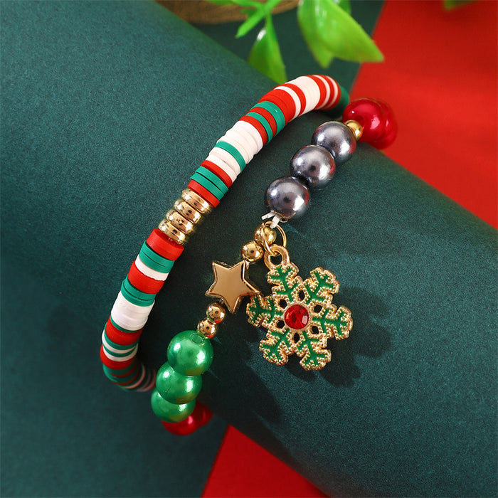 Wholesale Polymer Clay Christmas Bracelet Set Snowflake Santa Design Fashion Accessory Gift