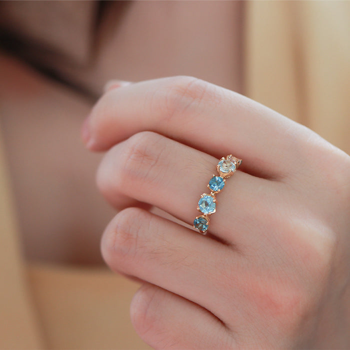 Wholesale Gradient Blue White Gemstone Zircon Ring Gold Plated Luxury Open Mouth Ring