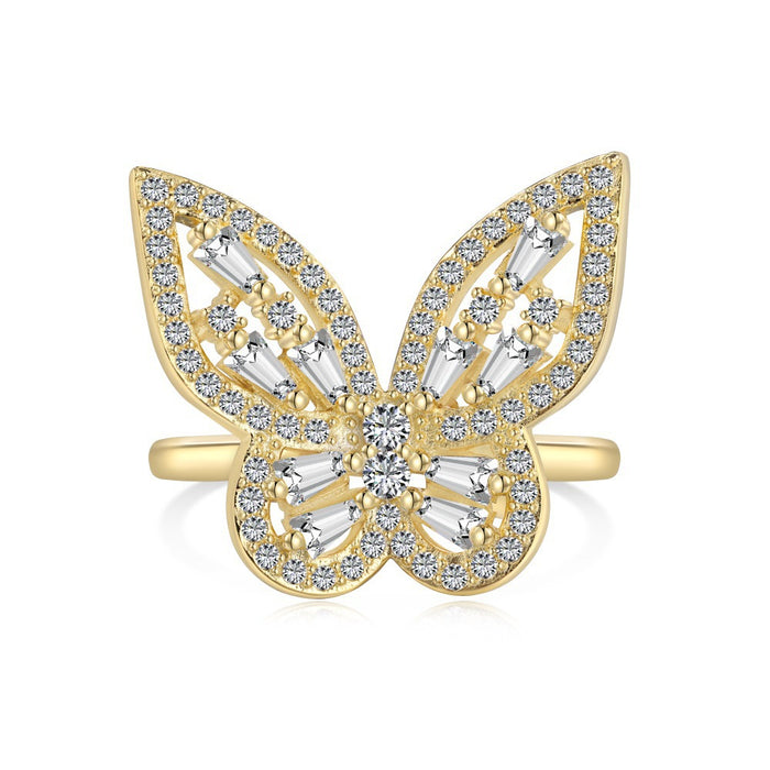 Wholesale Golden Butterfly Zircon Silver Ring JDC-RS-DiY005