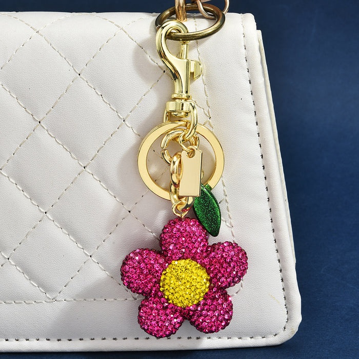 Wholesale Metal Full Diamond Sunflower Flower Bag Charm Keychain Pendant Trendy Jewelry Accessory
