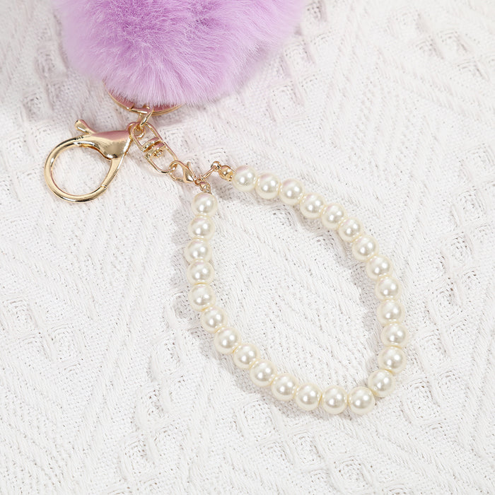 Wholesale Cute Pearl fur ball pendant bag decoration plush keychain mobile phone earphone cover car fur ornaments