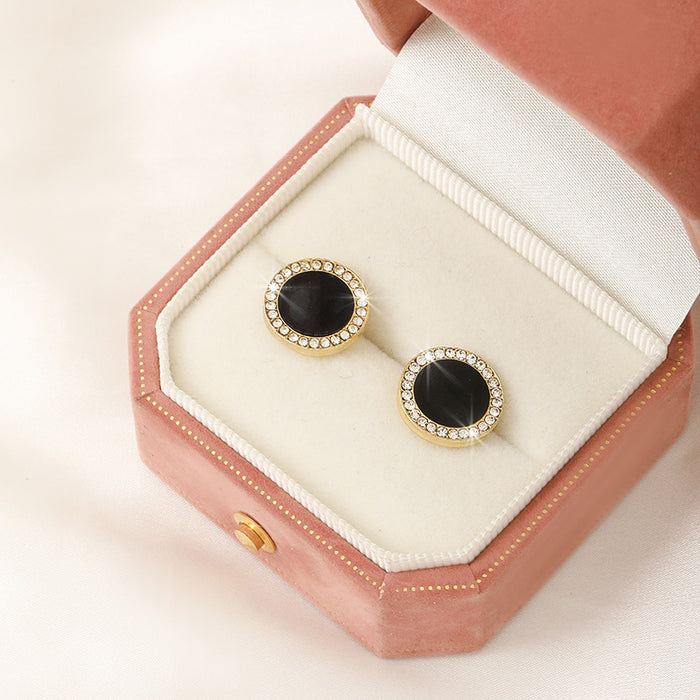 Wholesale Retro luxury temperament, round drip oil earrings, high-end fashion, silver needle earrings, niche