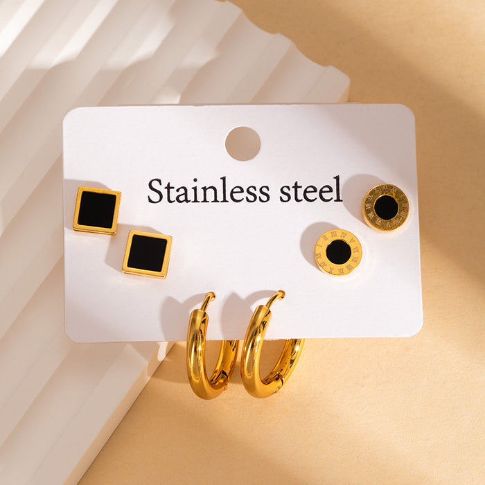 Wholesale Stainless Steel Four-Leaf Clover Heart Earrings Set