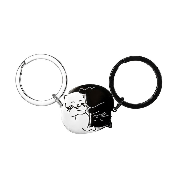 Wholesale Creative Black and White Cartoon Cat Stainless Steel Keychain JDC-KC-JunL002