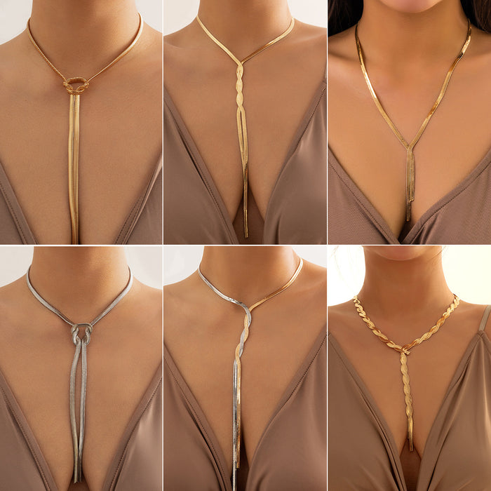 Wholesale Simple Long Snake Bone Chain Neck Chain Cold Style Design Sensory Chain Tassel Necklace