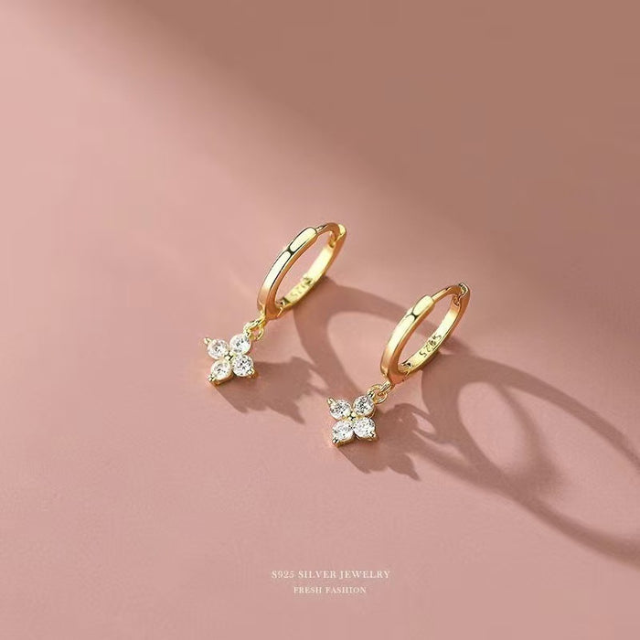 Wholesale Zircon Four-Leaf Flower Necklace Earrings Bracelet Ring Set