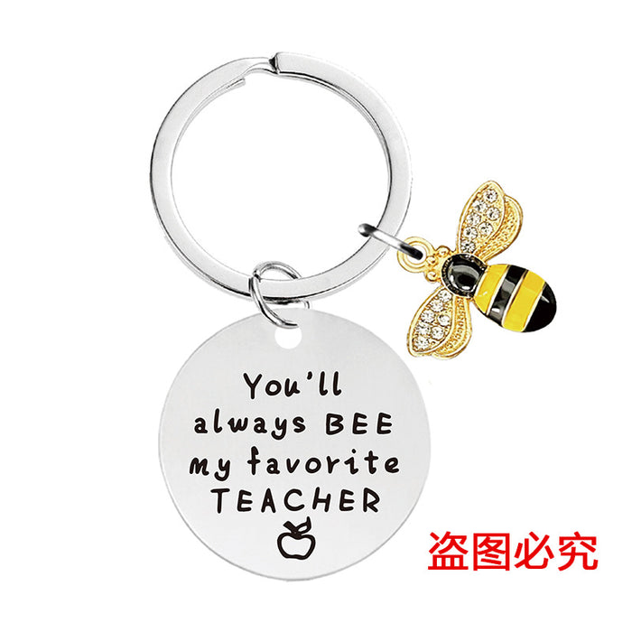 Wholesale Little Bee Thanksgiving Teacher's Day Alloy Keychain JDC-KC-GangGu048