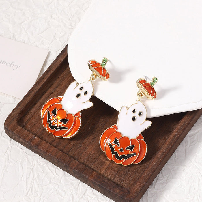 Wholesale Halloween Zinc Alloy Oil Drop Cartoon Ghost Pumpkin Earrings JDC-ES-YueLi018