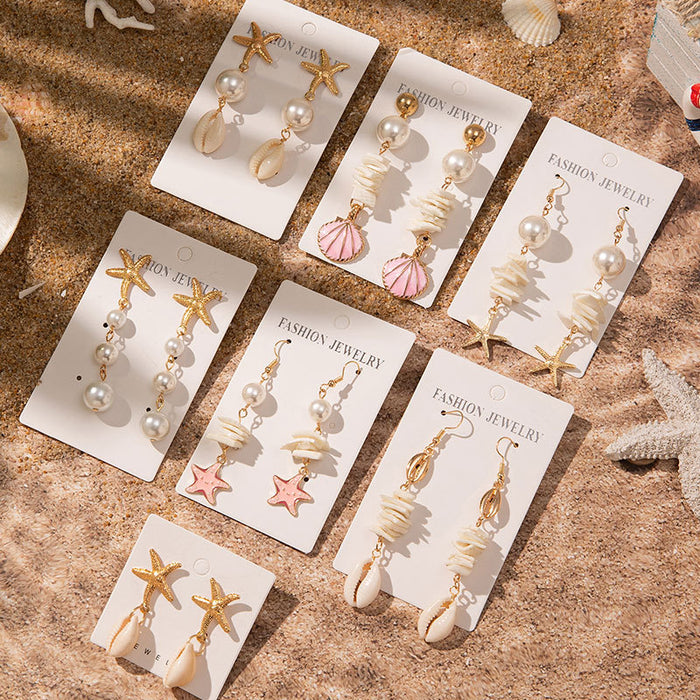 Wholesale Ocean holiday style starfish pendant earrings women ins style niche temperament shell earrings tide