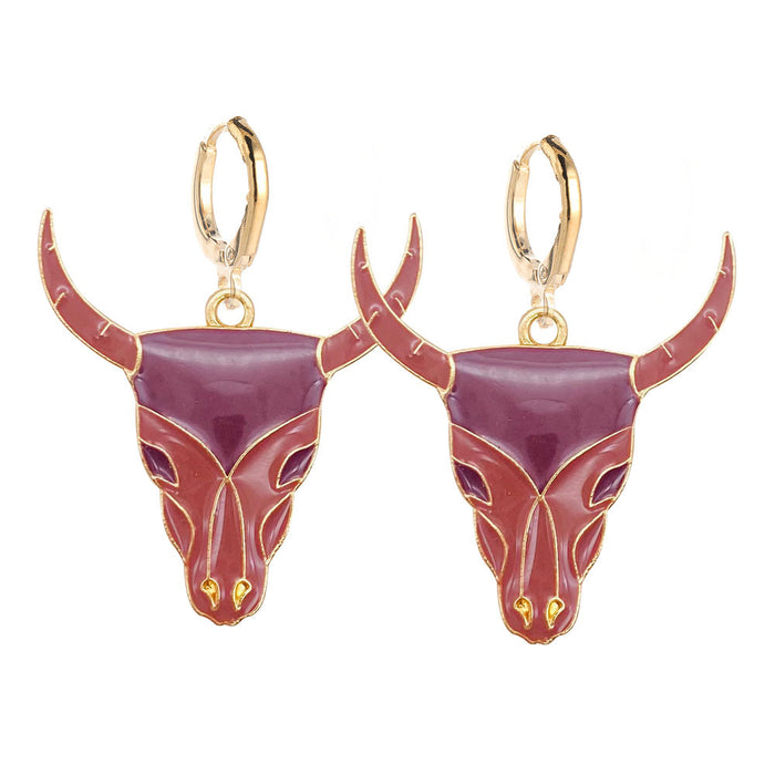 Wholesale Bull Head Pink Hat Cowboy Boots Alloy Earrings JDC-ES-Chengy039