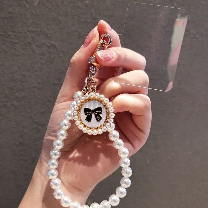 Wholesale Glass pearl bead mobile phone chain bow accessory pendant