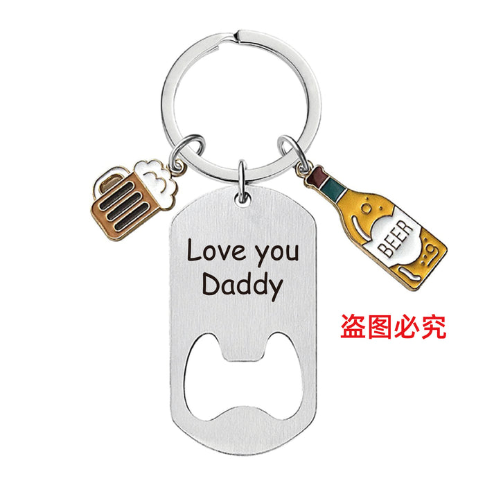 Wholesale Bottle Opener Wine Glass Father's Day Stainless Steel Keychain JDC-KC-GangGu051