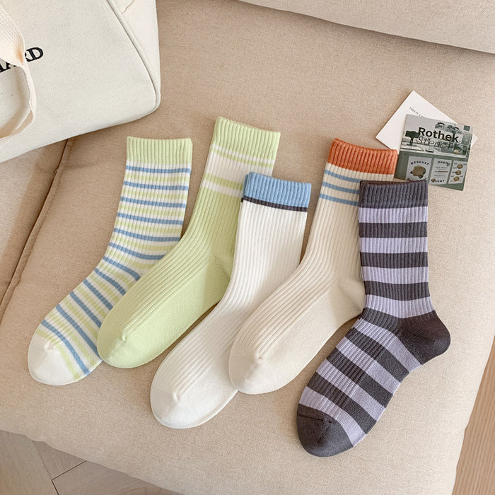 Wholesale Socks with striped midsole socks, trendy contrasting colors, stacked socks, cotton