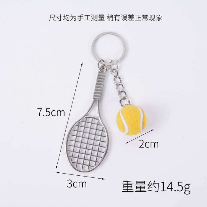 Wholesale Metal Tennis Racket Keychain Pendant Silver Blue Modern Minimalist Fashion Accessory MOQ≥2