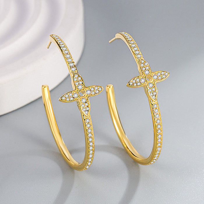 Wholesale Flower shaped large earrings with micro inlaid zircon temperament earrings and high-end earrings