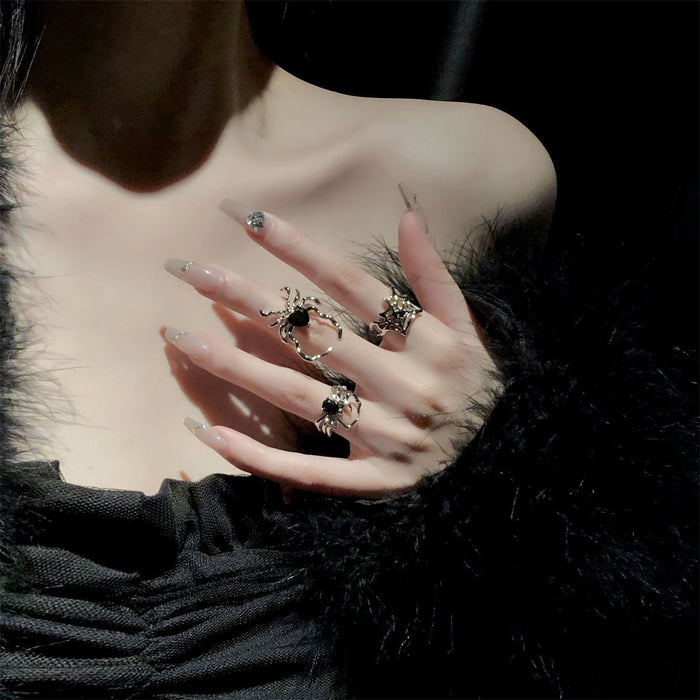 Wholesale black gem Spider nail ring cold style open  ring