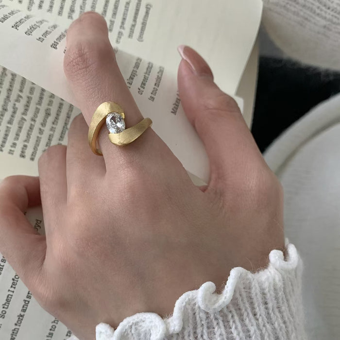 Wholesale Personalized irregular geometric ring, niche and high-end, inlaid with zircon curved ring