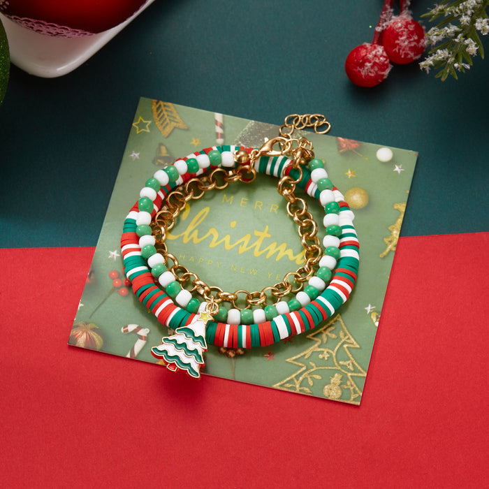 Wholesale Christmas Bracelet Cartoon Red and Green Contrast  Christmas Tree Snowflake Pendant Bracelet