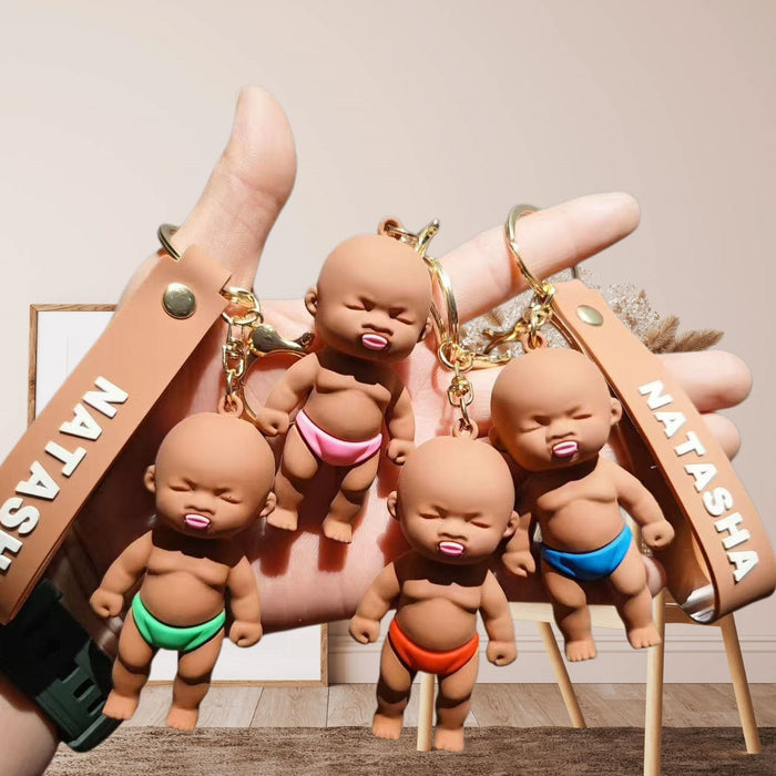 Wholesale Stylish Funny African Doll Keychain Pendant PVC Stress Relief Natasha Figure Car Key Accessory Bag Charm Decorative Gift