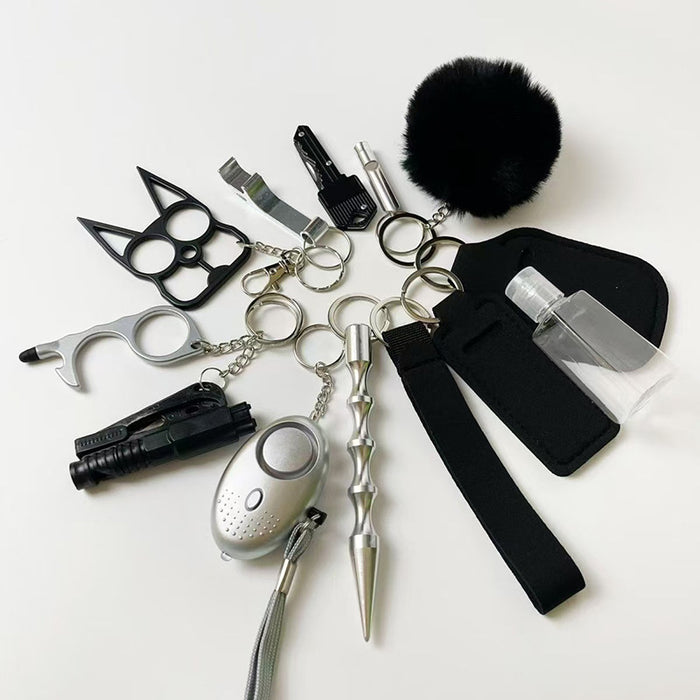 Wholesale Black Alloy Multifunctional 13 Piece Self Defense Keychain Set Outdoor Keyring Gift Everyday Carry Resale