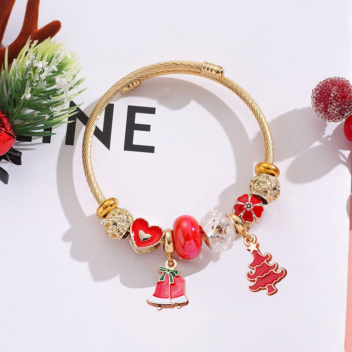 Wholesale Stainless Steel Christmas Bracelet Adjustable with Tree Elk Snowflake Pendants MOQ≥2