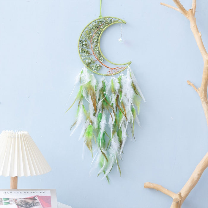 Wholesale Feather Dreamcatcher Wall Hanging with Tree of Life Design and Natural Stone Accents