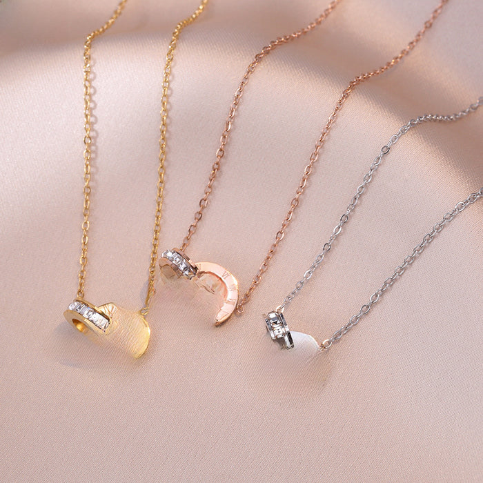 Wholesale Necklace zircon double ring fashionable titanium steel necklace