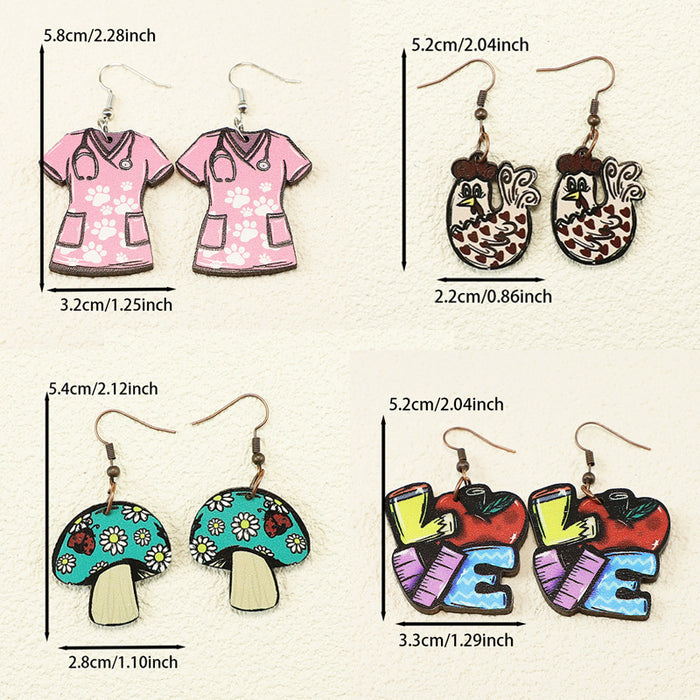 Wholesale Thanksgiving Nurses Day Back to School Season Farm Love Love Turkey Mushroom Women' s Wooden Earrings
