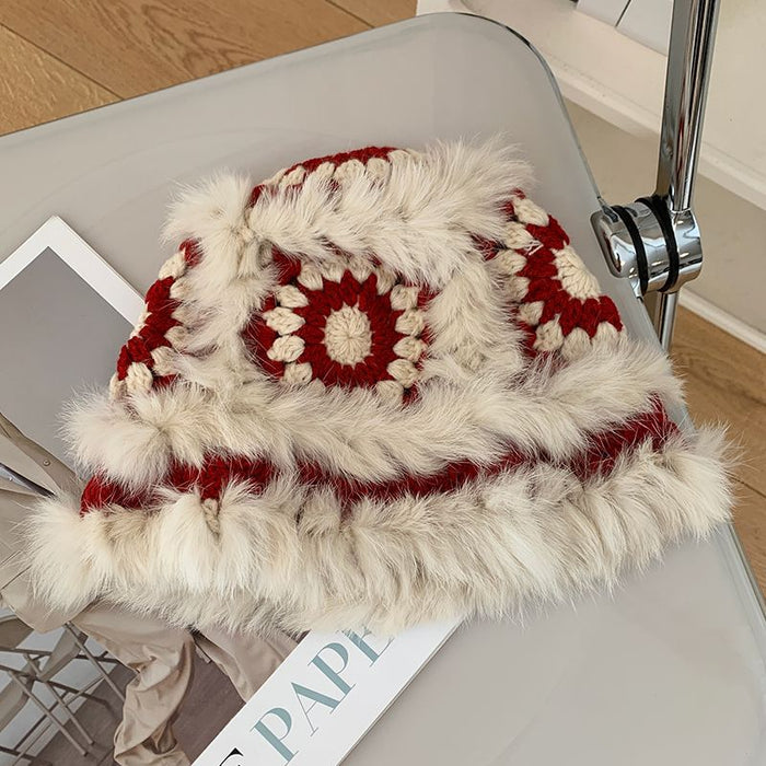 Wholesale Rabbit hair knitted plush hat for women in autumn and winter, new furry lion awakening fisherman hat, face enhancing small woolen hat