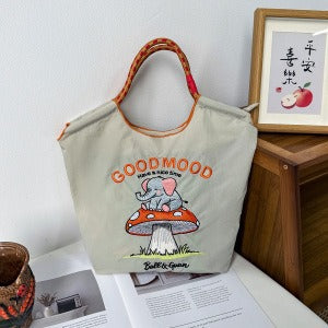 Wholesale Embroidered canvas crossbody bag zipper shoulder bag women' s fashionable handbag