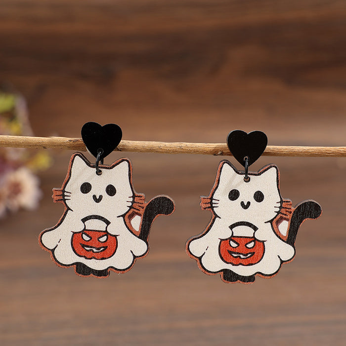 Wholesale  party cat horror pumpkin earrings wooden dark style earrings