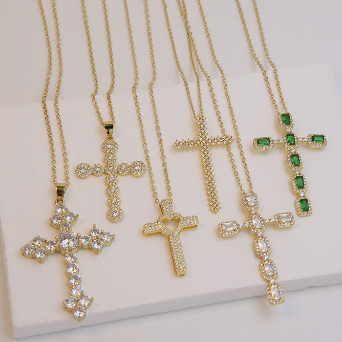 Wholesale 2PCS Brass Zircon Cross Pendant Necklace JDC-NE-BaiYi013