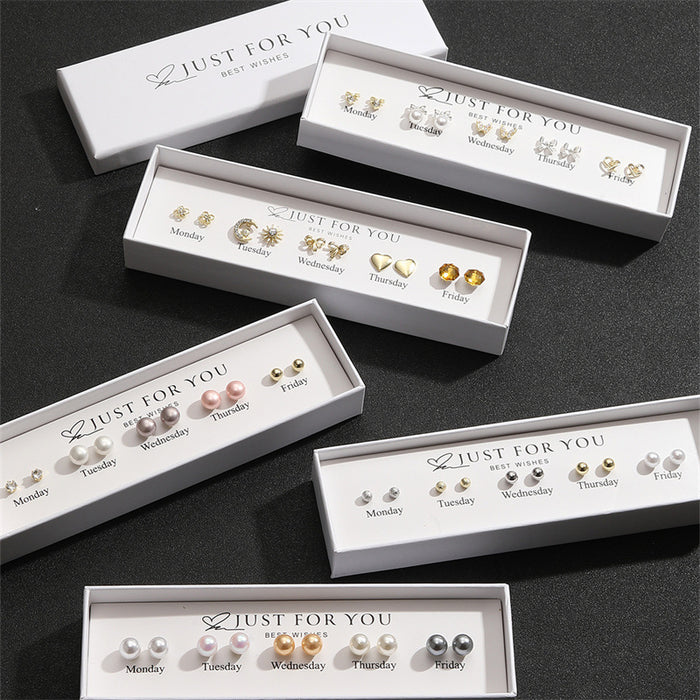 Wholesale Pearl Heart and Bow Earring Set with Gift Box - Casual Fashion Jewelry MOQ≥2