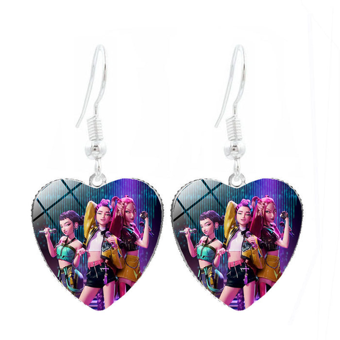 Wholesale Kpop Heart-shaped earrings cartoon anime personalized ear hooks and earrings
