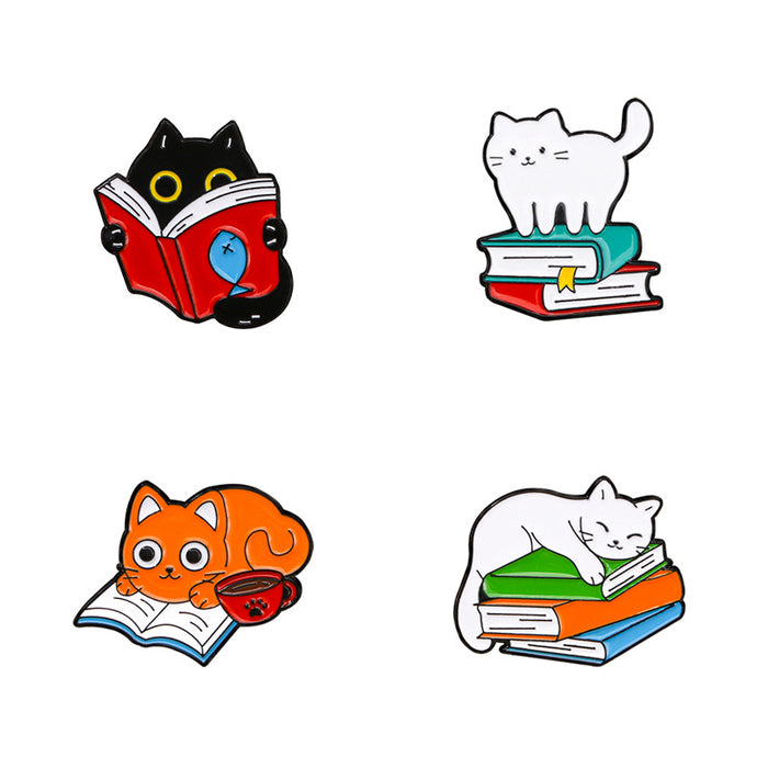 Wholesale Drop Oil Alloy Brooch Cartoon Cute Cat Book Animal Shape Clothes Schoolbag Decorations Badge