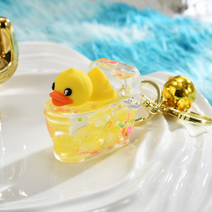 Wholesale Acrylic Luminous Yellow Duck Bell Cartoon Keychain JDC-KC-ShuangD016