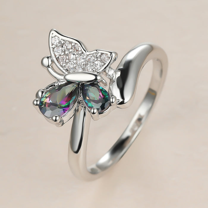 Wholesale Luxurious sparkling diamond elegant temperament dazzling butterfly ring personalized ring