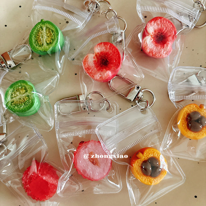 Wholesale Resin Fruit Keychain Set Half Cut Cantaloupe Loquat Lychee Bag Charm Phone Pendant Boutique Resale