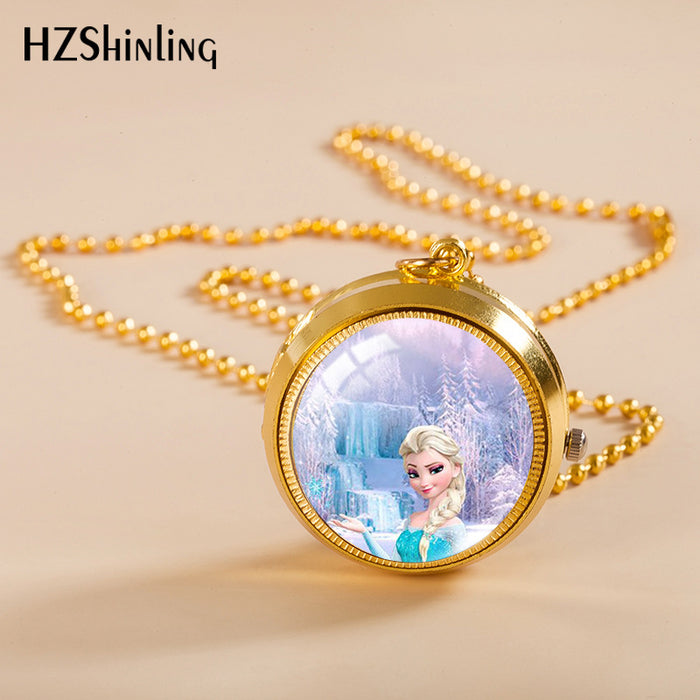 Wholesale Cartoon cute rotating pocket watch student flip necklace
