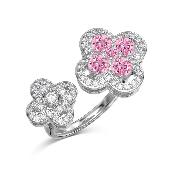 Wholesale Love Butterfly Four-leaf Clover Zircon Silver Ring JDC-RS-DiY004