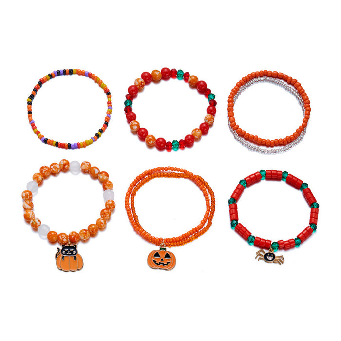 Wholesale Halloween Stacking Bracelet Set with Pumpkin Ghost and Skeleton Beads Jewelry Accessory