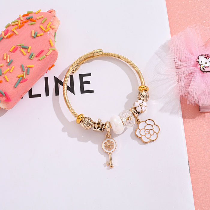 Wholesale Stainless Steel Bead Bracelet Floral Design Fashion Jewelry for Women MOQ≥2