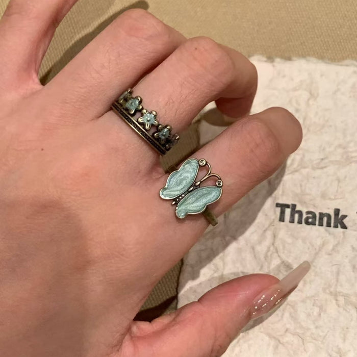 Wholesale Light luxury temperament, dripping oil, butterfly flower opening ring, niche personality ring, ring