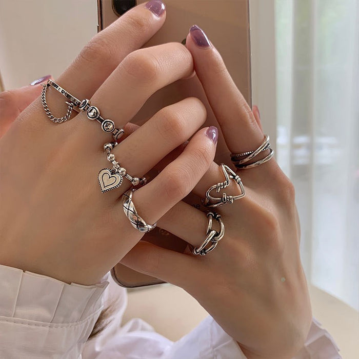 Wholesale Exaggerated lines gold irregular teardrop ring set