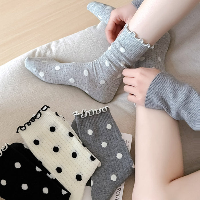 Wholesale Socks, polka dot versatile, mid tube socks, mesh stacking socks, cotton stacking socks, individually packaged